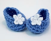 American Girl Doll Clothes Crochet  Blue Slippers White Flower 18 inch Doll Toys