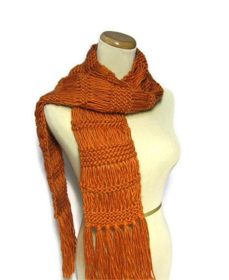 Pumpkin-ish Orange Hand Knit Scarf