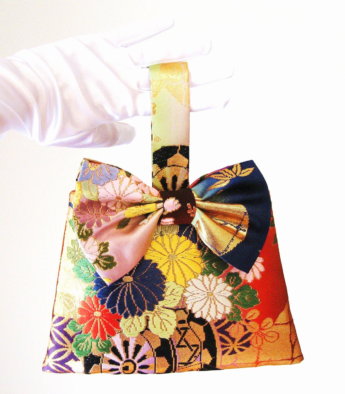 Wedding Purse with vintage KIMONO gold brocade embroidery fall color opal hand bag