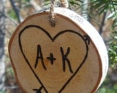 Valentine's Day  Ornament Personalized Couples Wedding Gift  Rustic Wood Branch Ornament