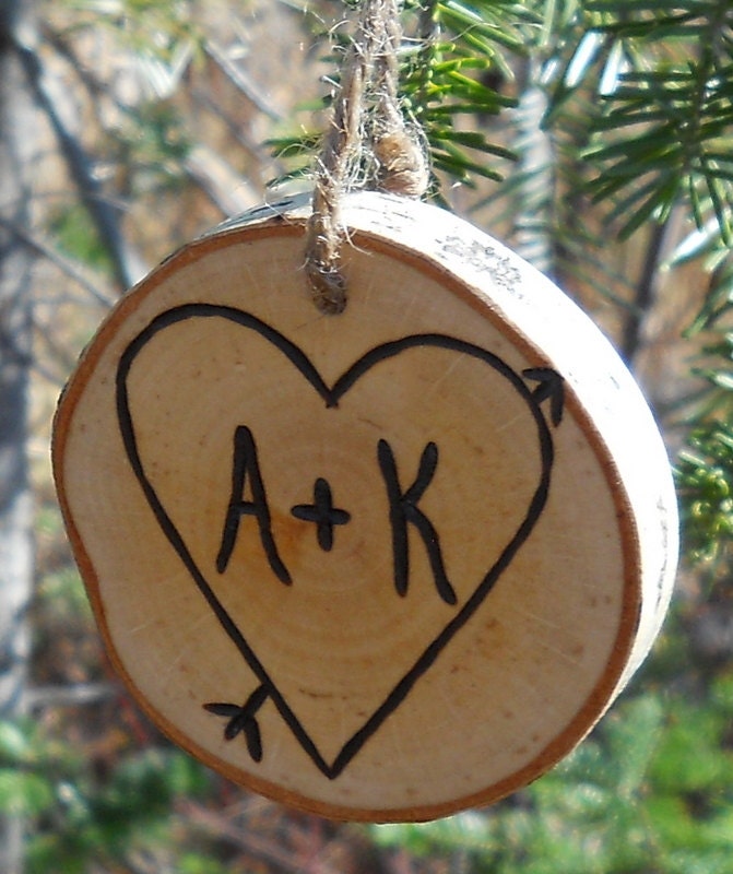 Christmas Personalized Heart Rustic Birch Ornament Personalized Couples Wedding Gift