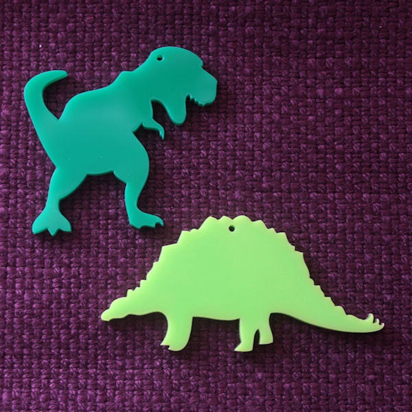 2 x Laser cut acrylic dinosaur pendants - any colour