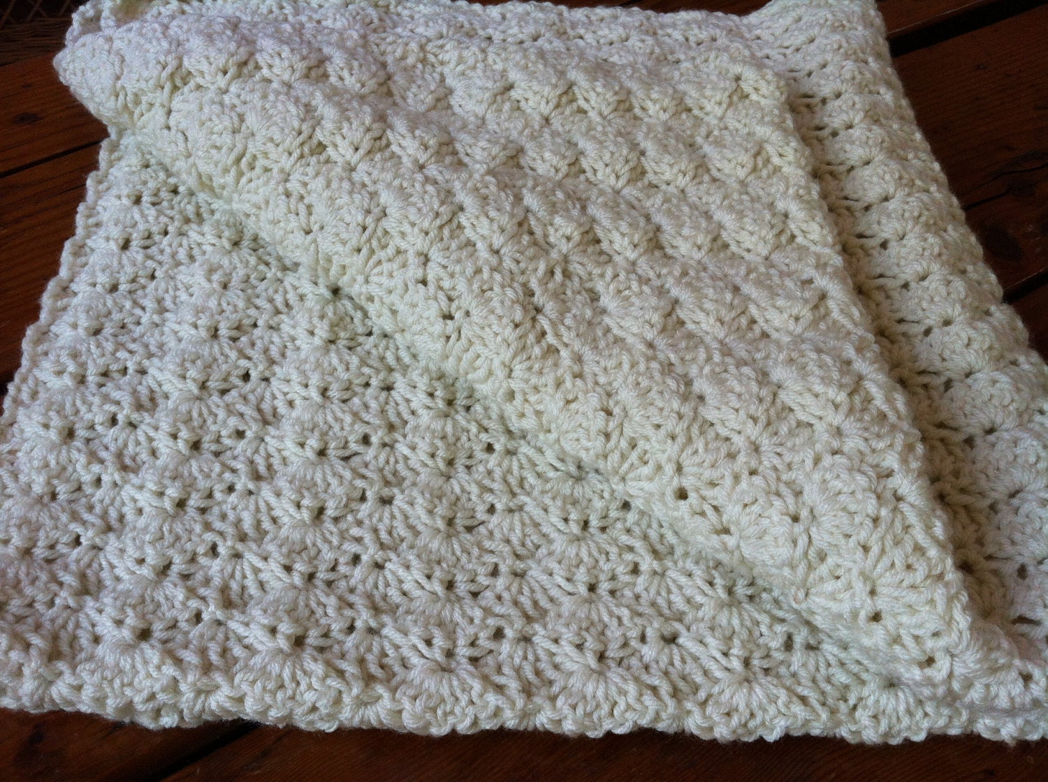 Cream Shell Stitch Crocheted Baby Blanket by sarahbain on Etsy