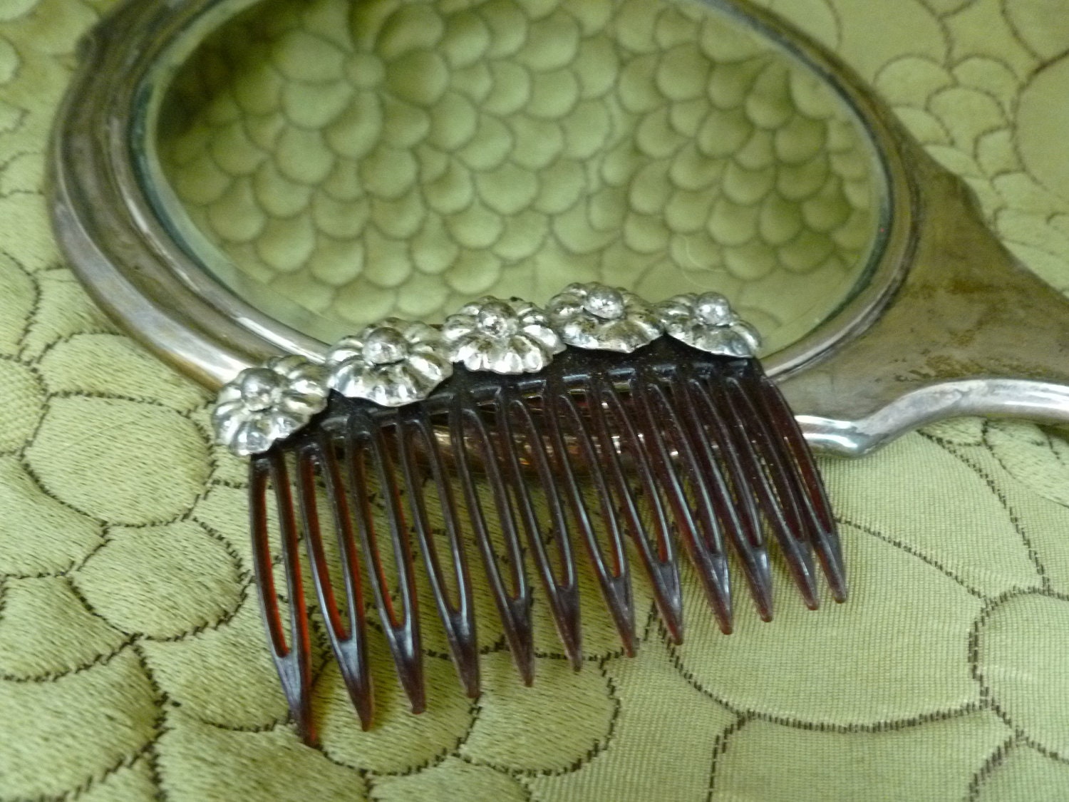 Mexican Silver Hair Comb Daisy Flower Accents