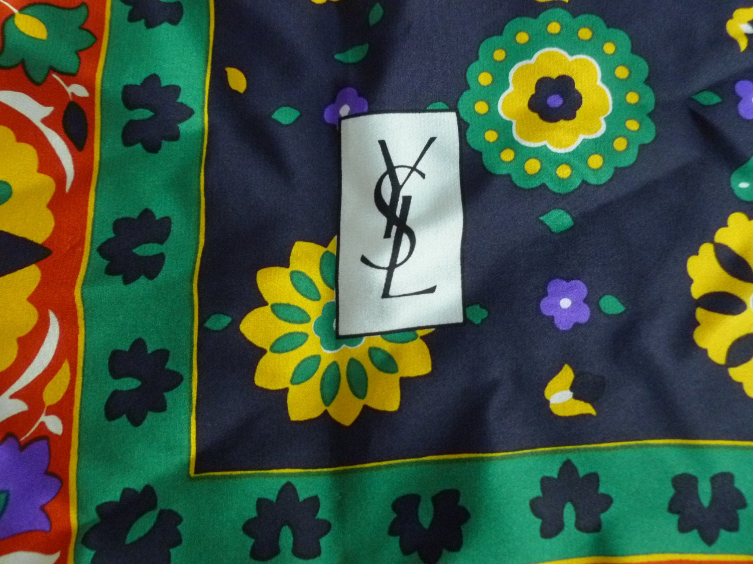 Vintage YSL Silk Scarf Floral Motif 70s