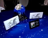 Mr. and Mrs. Wedding Chair Signs with Thank You on the back. 6 x 12 inches, Crisp Paint, 2-sided Wedding Signs.