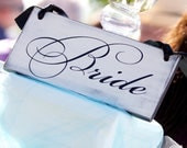 Wedding Chair Signs, Bride and Groom with Thank You on the back, Vintage, Wooden Wedding Sign, 2-sided, 6 X 12 inches.  Photo Props.