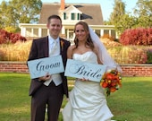 Mr. & Mrs. with Bride and Groom Wedding Signs, Vintage Photo Props, Thank You Cards, Engagement Cards. (2) 8 X 16 inch 2-Sided Signs.