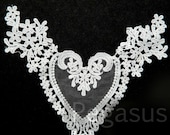 White Embroided Lace applique (1 piece) Gothic Lolita floral heart deisgn use to trim collars, blouses, lace chokers, fingerless gloves