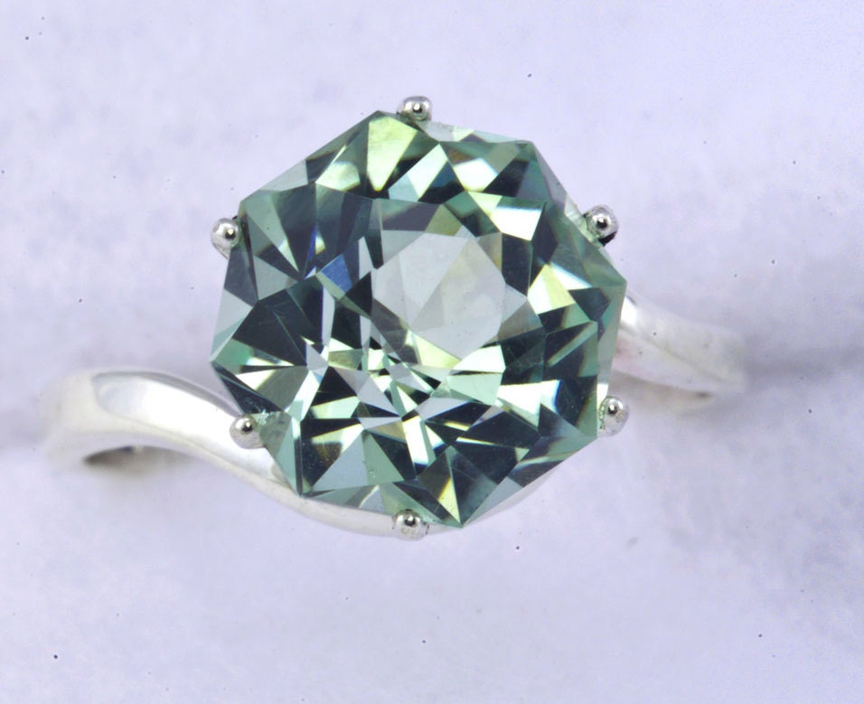 Green Amethyst Alternative Color Engagement Ring Rose Petal Custom Cut
