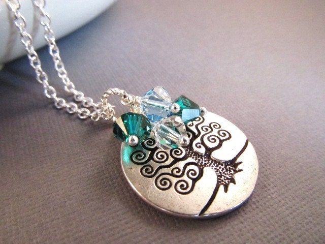 Birthstone Necklace, Pendant Necklace with Birthstone Charms, Personalized Jewelry, Family Tree Necklace,Tree of Life