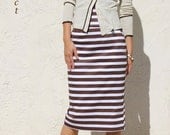 High Waist Pencil Skirt-Coffee Brown Stripe