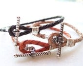 Friendship Bracelet, Cognac, Nude, Black Leather Wrap Bracelets, Wire Wrap, Silver Toggle, Stack Bracelet, Friendship Bracelet, 10.00 each