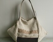 Beige Brown Linen Leather Vegan Bag / Purse / Shoulder bag LANA STYLE One-of-a-kind