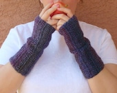 Spectrum: Wool Blend Variegated Purple Fingerless Gloves in Shades of Plum, Royal Purple, Violet, Amethyst - Women - Ready To Ship