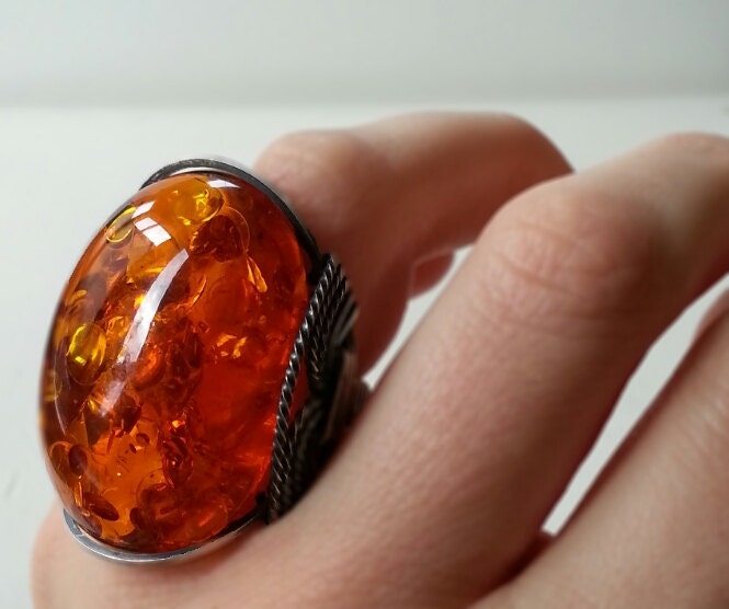 Amberlite Ring, Rust Orange, Dark Sterling Silver, Eye Catching ...