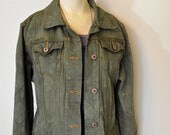 Dyed Denim JACKET - Olive Green Hand Dyed Upcycled Riders Denim Jacket - Womens Size Large (40" chest)