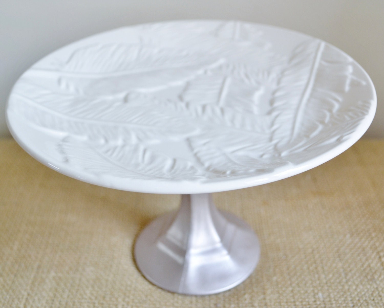 Wedding Gift / Cupcake Stand / Dessert Pedestal-Feathers-As seen in BRIDES magazine