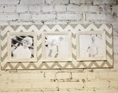 Custom Multi Opening 8x8 Picture Frame Distressed Barn wood w/ Vintage Cream Chevron Pattern