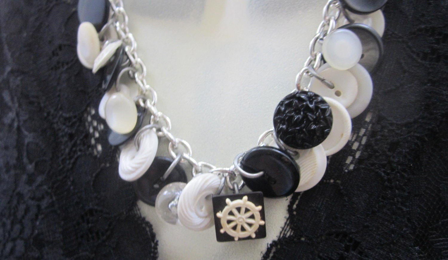 Black and White Vintage Button Necklace