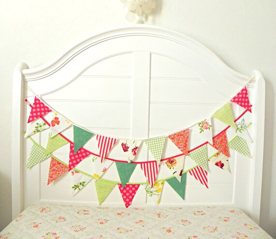 Green Apple And Cherry Holiday Fabric Bunting Pennant Garland Decoration 9 Feet / Vintage Circus Style Il_570xn