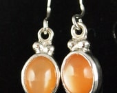 Sterling Silver and Peach Moonstone Dangle Earrings