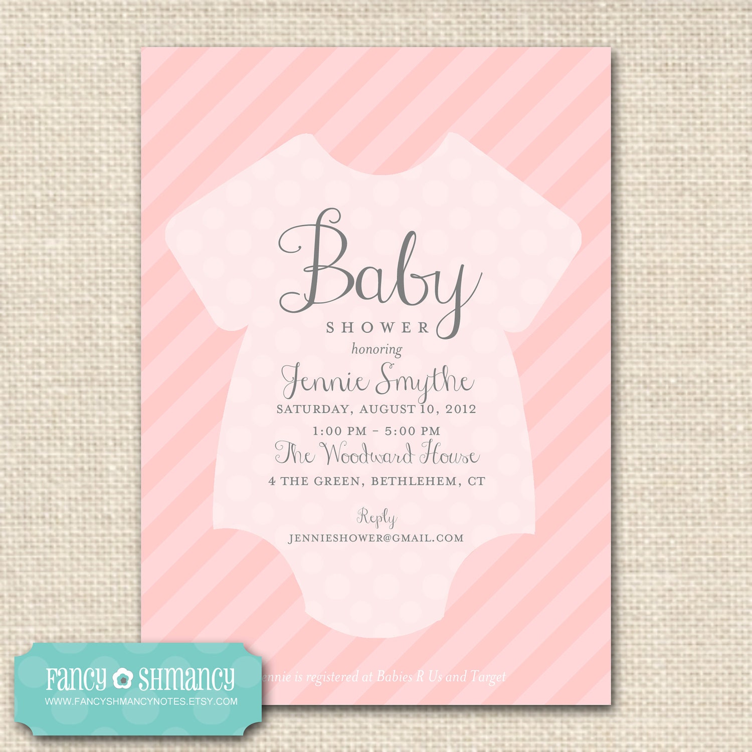 Printable Baby Shower Invitation, Pink Baby Onesie Printable Shower ...
