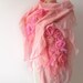 Nuno felted scarf ruffle - coral Rose flower Apricot Pink