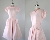 20% off SALE Vintage 1940s Dress // 1950s Pink Nautical Dress // Cotton Candy