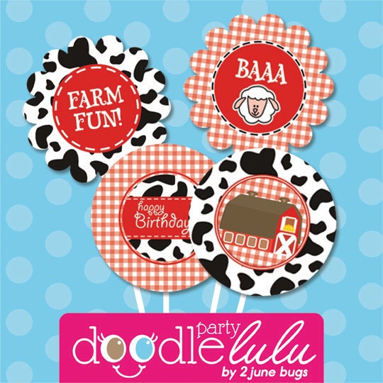 INSTANT DOWNLOAD DIY Printable Barnyard Party Circles / Cupcake toppers - 8 Designs from Doodlelulu by 2 june bugs Il_170x135