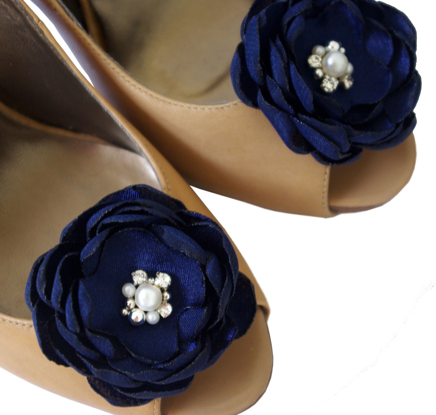 Amazing Navy Blue Shoe Clip Set, Something Blue - bridal shoe flowers perfect for Navy Blue or nautical Wedding
