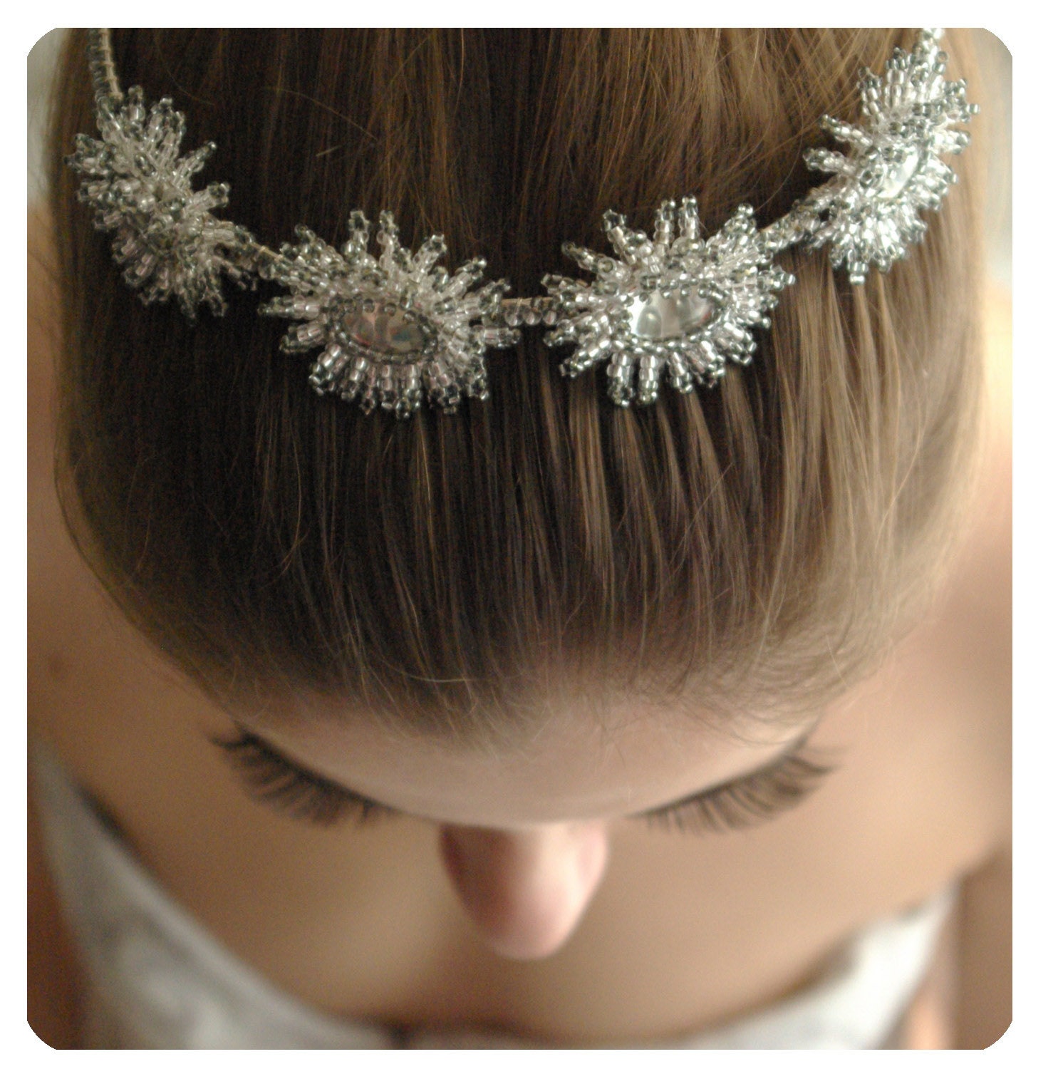 Winter Wedding Bridal Tiara - Wedding Tiara - Chic Beaded Flowers Tiara, Bridal Hair. Wreath Tiara