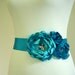 Turquoise Blue Flower Wedding Belt, embroidered with Rhinestones, Peacock Wedding Sash, Bridal Sashes and Belts