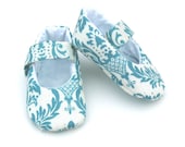 Teal and White Damask Baby Slippers