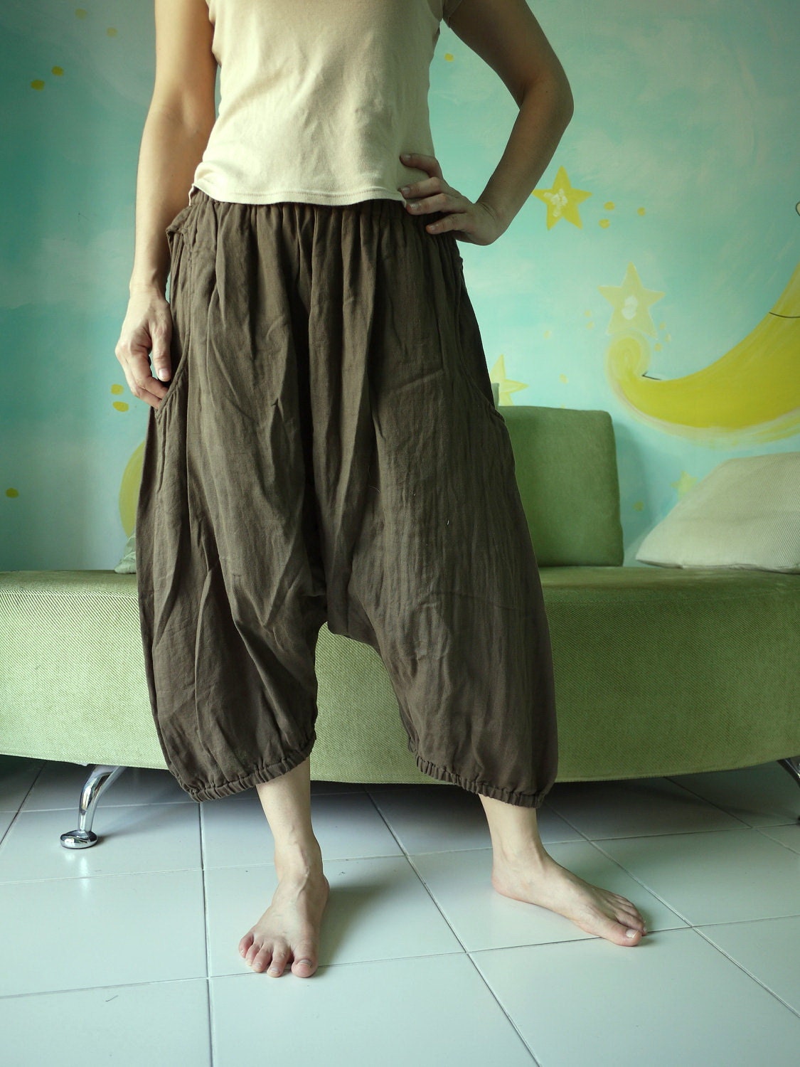 Enjoy Your Day - Dark Greenish Brown Double Gauze Cotton... Unisex Pants