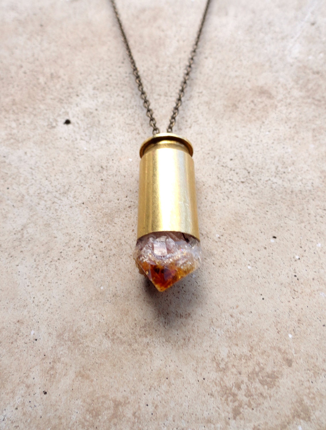 30% OFF COUPON SALE - Raw Citrine Bullet Pendant on Brass Chain