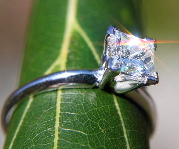 GIA CERTIFIED Princess Cut Solitaire - 1.00 carat  - Diamond Engagement Ring 14K White Gold - luxury - brides - engagement
