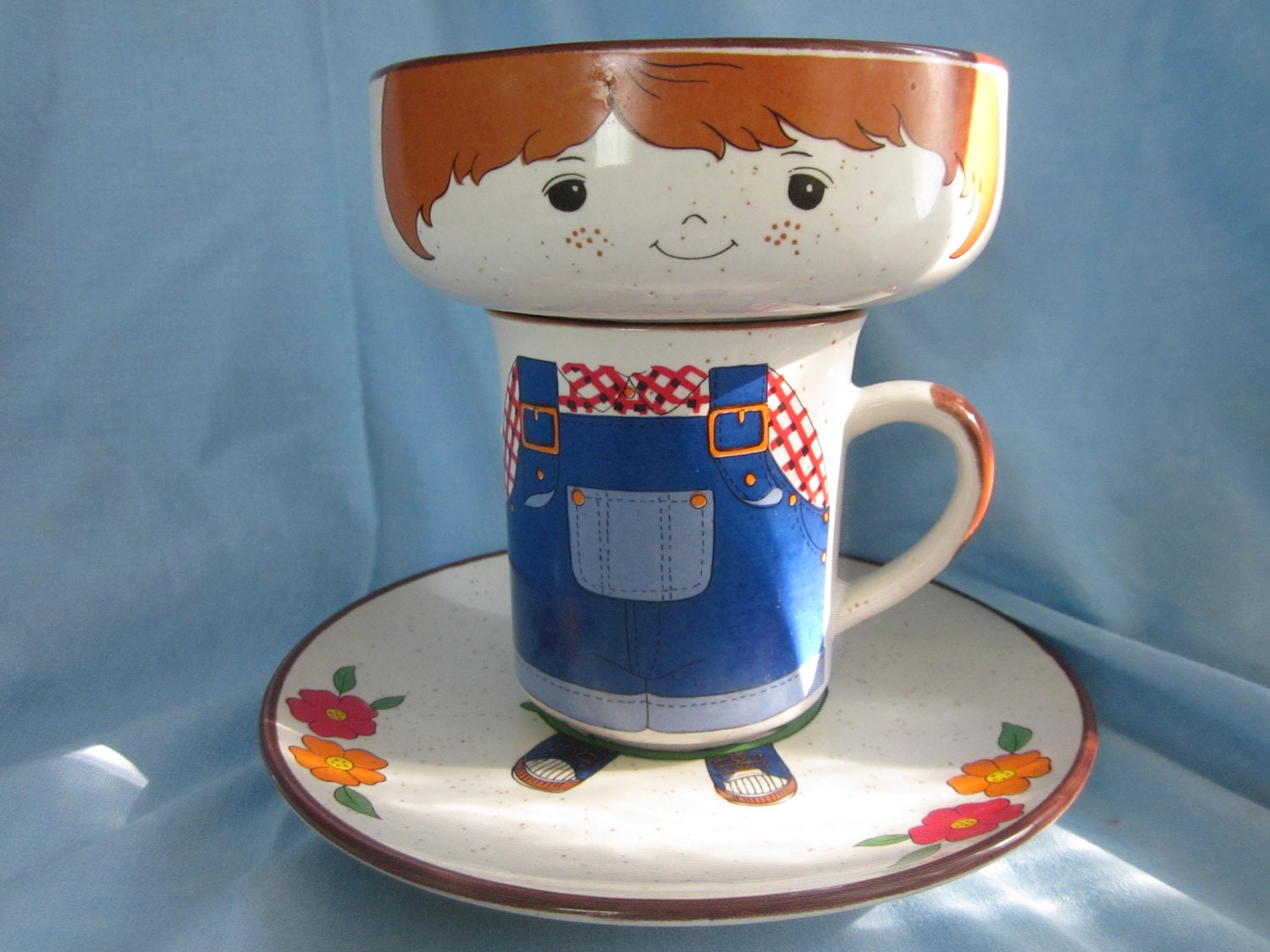 Interpur Child's Meal Set Face Bowl Overalls Mug and Plate Stacking