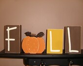 Fall Autumn Pumpkin Wood Block Set ... Pumpkins Hand Painted Wood Shelf Sitter Halloween Thanksgiving Sign Seasonal Home Decor Primitive