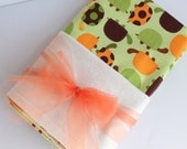 Baby Swaddle Blanket in Brown, Green, Orange Turtles, Urban Zoologie, Cream Flannel Baby Blanket, Sweet Turtle Print Baby Swaddling Blanket