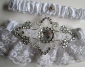 Heirloom Bridal Garter, Wedding Garters, White Satin Garter, Pearled/Beaded Lace Garter, Rhinestone/Jeweled Garter, WEDDING CLEARANCE