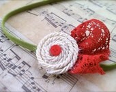 Ivory, Green, and Red Lace Hair Stretch Headband  / Hair Accessories