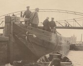 Black and White Industrial 1900s Photograph Sea Captain and Boat Vintage