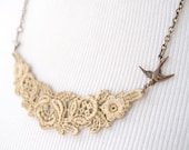 Gold Lace Necklace - Laurelin - Lace Jewelry