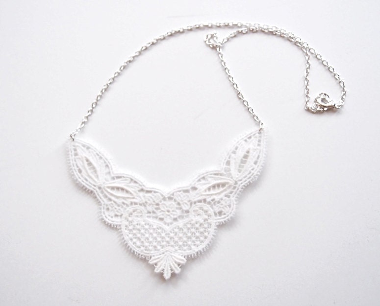 Lace Necklace - Regan in White - Bridal Jewelry - branchbound