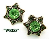 Vintage Star Shaped Weiss Earrings in Green Rhinestone