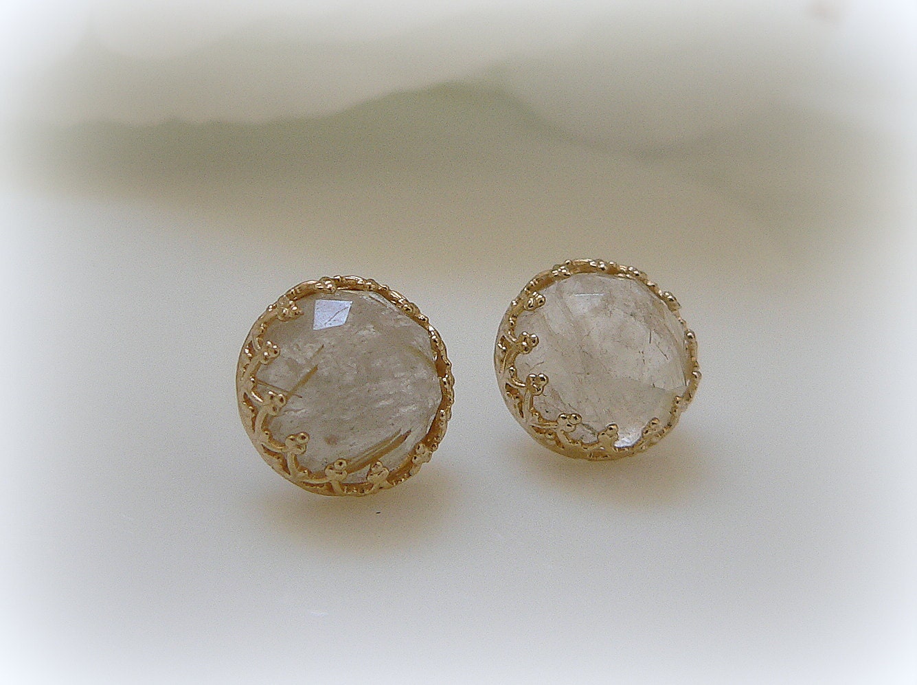 Golden Rutilated Quartz Earrings post earrings, Gemstone Handmade Jewelry,Gold stud earring, Bridesmaid gift,vintage earring