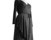 Black wrap dress with long sleeves. Custom women clothing.