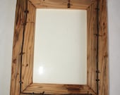 Reclaimed Wood Picture Frame - 5 x 7  - Vintage Telegraph Pole Cross Bar with Barbed Wire- Barnwood