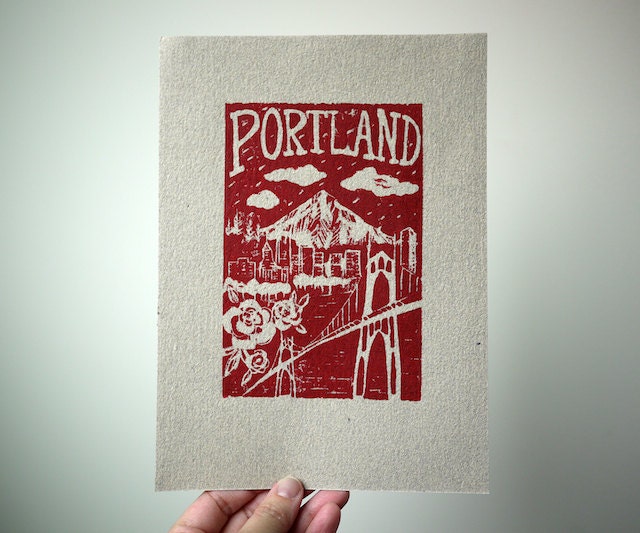 Portland, limited-edition linocut print